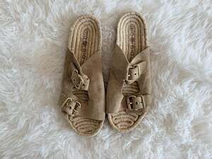 Bio Bio Suede Double Buckle Espadrille Slide Sandals